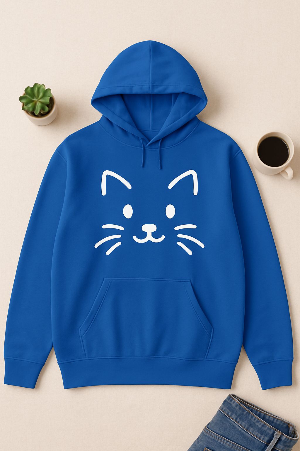 Cute Cat Face Hoodie For Cat Loving Human